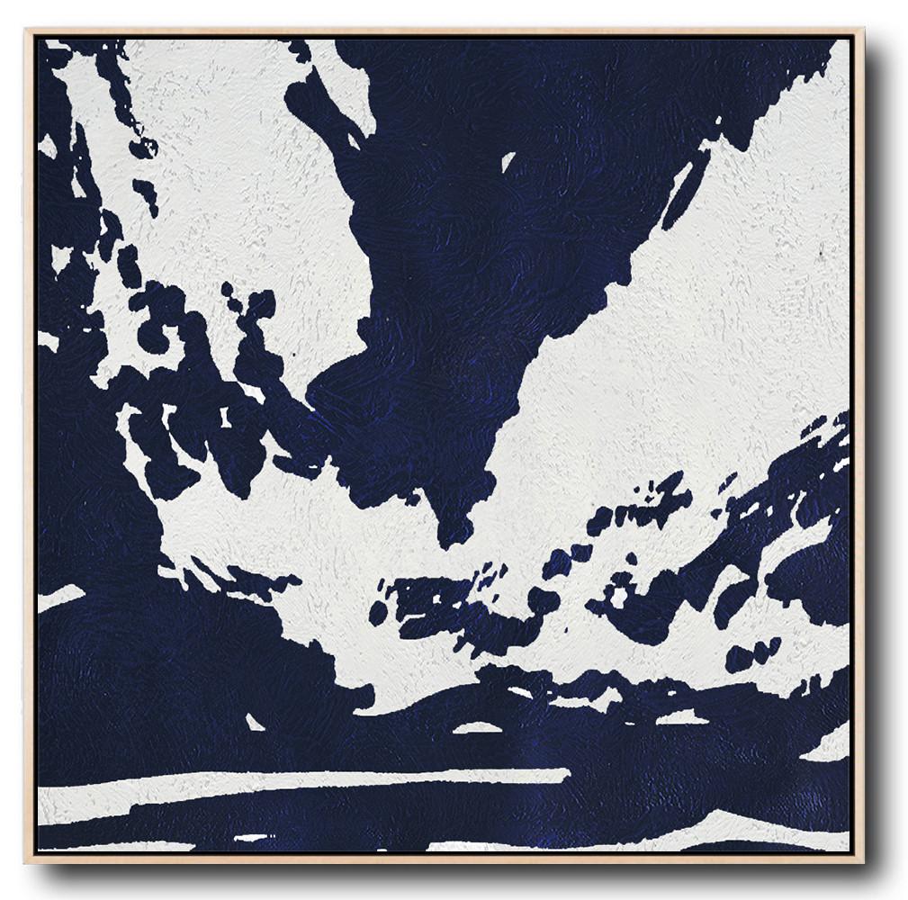 Buy Large Canvas Art Online - Hand Painted Navy Minimalist Painting On Canvas - Bedroom Canvas Art Large